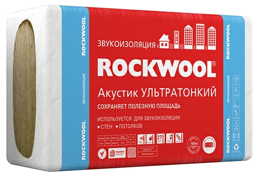 Минеральная вата Акустик БАТТС ультратонкий ROCKWOOL (1000х600х27) 12 шт (7,2 м2, 0,1944 м3) в упаковке