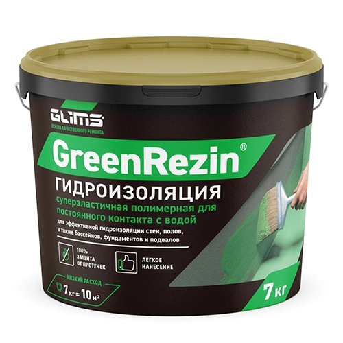 Гидроизоляция эластичная (герметик) GLIMS GreenResin (Г-9010) 7 кг, ведро