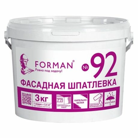 Готовая фасадная шпаклевка полимерная Форман 92, 3 кг ведро