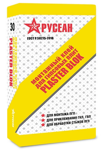 Клей для гипсовых плит Plaster Block, Русеан, 30 кг