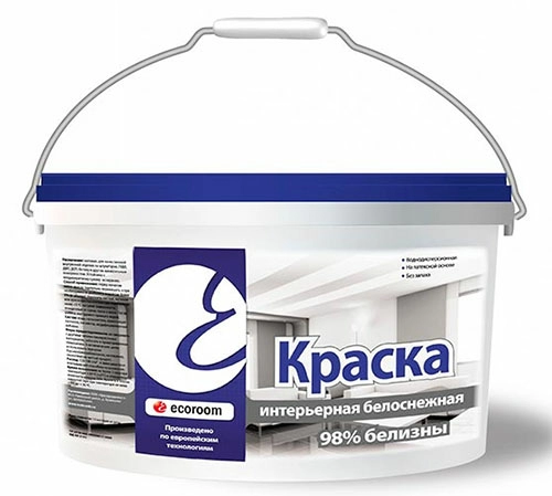 Краска интерьерная акриловая белоснежная 98% белизны, ведро 3 кг