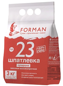 Шпатлевка гипсовая супершов высокопрочная Форман 23, 3 кг, мешок