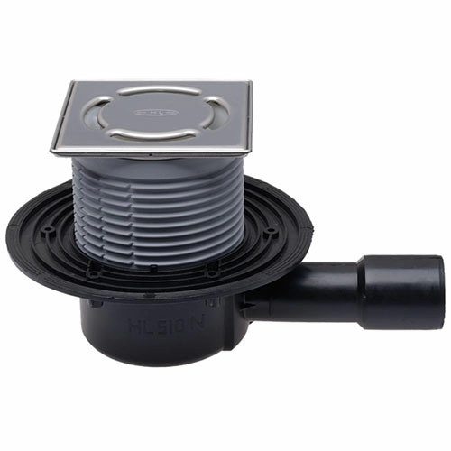 HL510N-3000 Трап с гориз. выпуском, с надставным элементом 121х121 мм с системой фиксации решетки “Klik-Klak” DN40/50