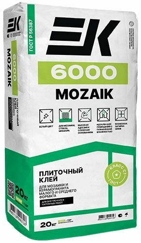 Белый клей для мозаики 6000 MOZAIK 20 кг мешок ЕК Кемикал