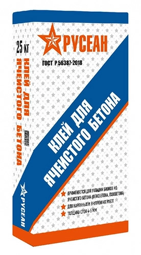 Клей для ячеистого бетона (для пеноблоков), Русеан, 25 кг