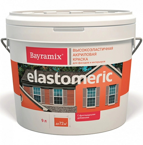 Bayramix Elastomeric Краска акриловая для фасадов и интерьеров Белая, 0.9 л