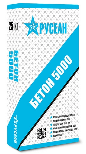 Отделочный ровнитель для пола 10-50 мм, BETON 5000, Русеан, 25 кг