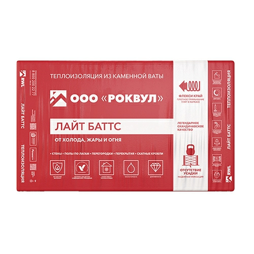 Минеральная вата ROCKWOOL Лайт Баттс (1000х600х50) 10 шт (6 м2, 0,3 м3) в упаковке