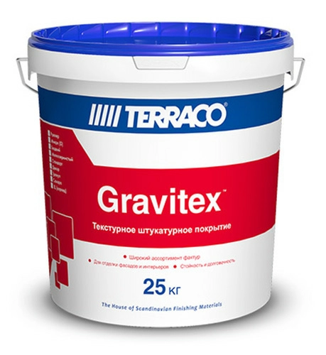 Декоративная штукатурка Terraco GRAVITEX XL на акриловой основе с текстурой «короед» 2 мм, 25 кг ведро