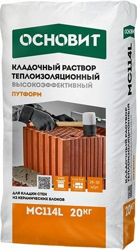Высокоэффективный теплоизоляционный кладочный раствор ОСНОВИТ ПУТФОРМ MC114 L (20кг), мешок