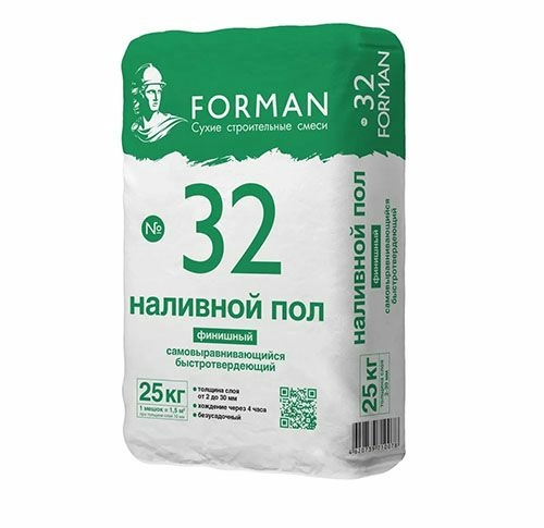 Наливной пол самовыравнивающийся быстротвердеющий финишный Форман 32, мешок 25 кг