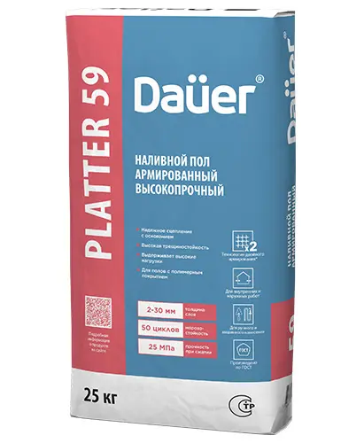 Наливной пол Dauer Platter SELF 59, Наливной пол высокопрочный 25 кг, мешок