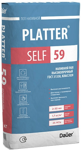 Наливной пол Dauer Platter SELF 59, Наливной пол высокопрочный 25 кг, мешок