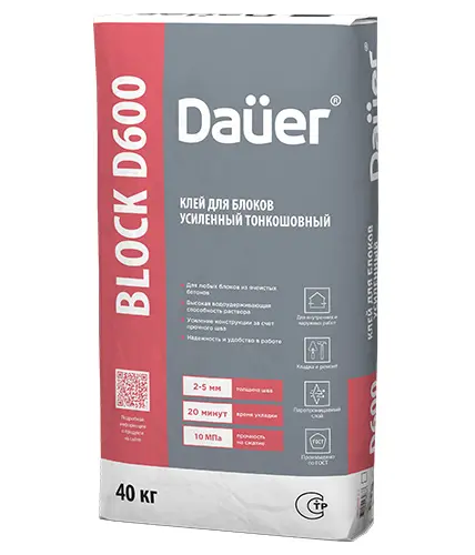 Клей монтажный тонкошовный Quader Block d600, 40 кг, мешок