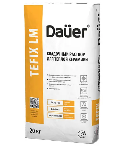 Теплоизоляционный кладочный раствор QUADER® TEFIX LM 20 кг, мешок