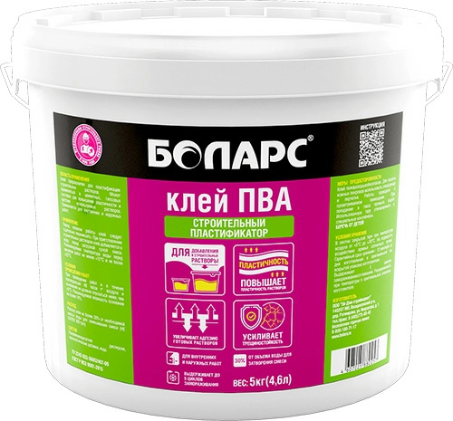 Клей ПВА строительный (пластификатор), 10 кг, ведро, БОЛАРС