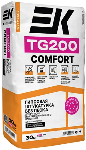 ЕК TG200 COMFORT гипсовая штукатурка на минеральном наполнителе, 30 кг мешок ЕК Кемикал