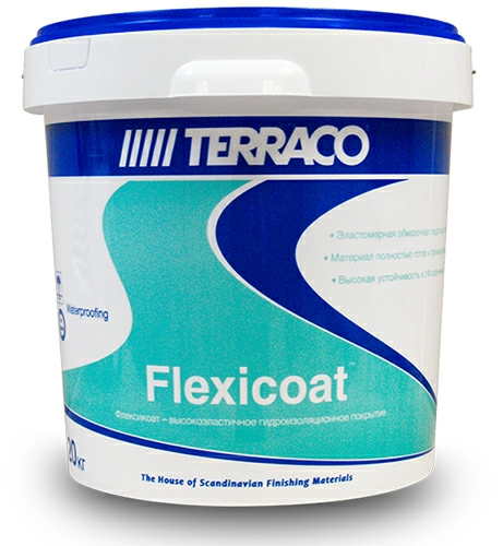 Готовое акриловое гидроизоляционное покрытие TERRACO FLEXICOAT, 20 кг ведро
