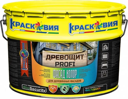 Древощит PROFI "Фасад Колор", грунт-краска с защитой от плесени и грибка для дерева, 10 кг