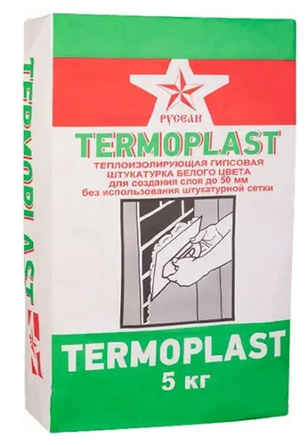 Гипсовая штукатурка Termoplast, белого цвета, Русеан, 5 кг