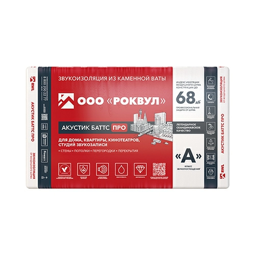 Минеральная вата ROCKWOOL Акустик Баттс Про (1000x600x50) 8 шт (4,8 м2, 0,24 м3) в упаковке