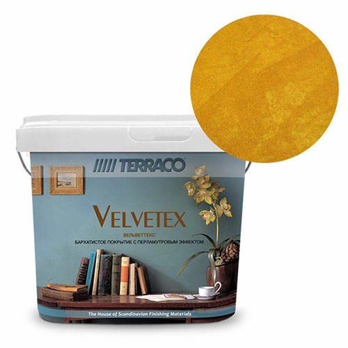 Перламутровая краска Terraco Velvetex Золото, ведро 1 кг, бархатистый финиш