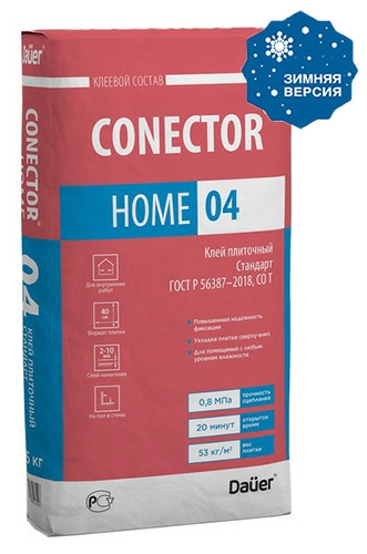 Conector Home 04 Зима, 40 кг, Клей плиточный Стандарт C0 T, Dauer, мешок