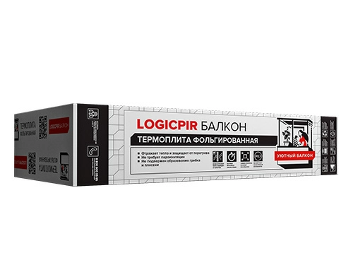 Утеплитель/Теплоизоляция LOGICPIR Балкон Ф/Ф L-кромка Г4, 1190х590х30 мм, Технониколь, PIR-плита теплоизоляционная