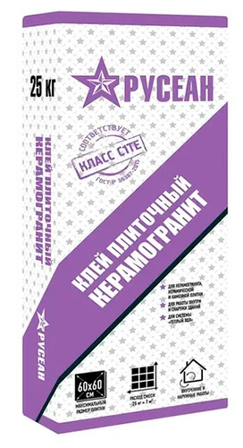 Клей для плитки КЕРАМОГРАНИТ в мешках, Русеан, 25 кг