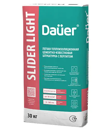 Штукатурка цементно-известковая легкая DAUER SLIDER FASAD Light, 30 кг