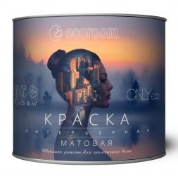 Краска ONLYeco акриловая, интерьерная, матовая Ecoroom, 2,5 л, ведро