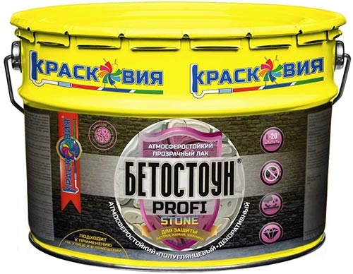 Бетостоун PROFI «STONE», атмосферостойкий полуглянцевый лак с эффектом «мокрый камень», 9 кг, ведро