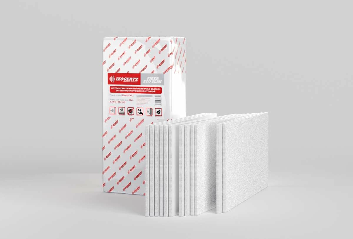 Шумопоглощающая плита Izogertz  Fiber Eco(1200x600x50мм) в уп 6шт. 4,32 м2.пл.20кг/м3