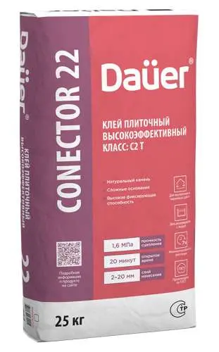 Клей плиточный высокоэффективный Conector Force 22 С2 T, 25 кг, Dauer, мешок