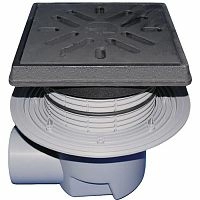 HL615.1 Трап ПП PERFEKT с гориз. выпуском, решёткой и подрамником из чугуна и клапаном DN110