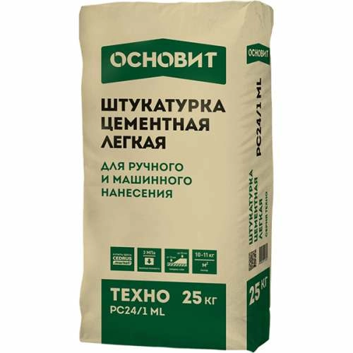 Штукатурка цементная Лёгкая Основит Техно РС24/1 ML, 25 кг – ТСК Дипломат