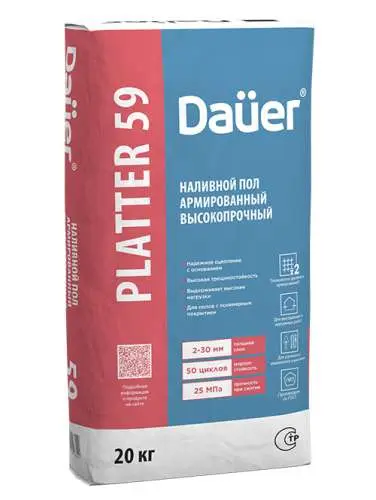 Наливной пол Dauer Platter SELF 59, Наливной пол высокопрочный 25 кг, мешок