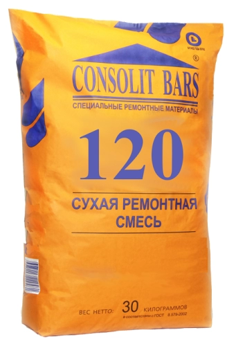 CONSOLIT BARS 120 М  -10°C, безусадочная, быстротвердеющая, высокопрочная, литая, с  металлической фиброй (В 60), мешок 30 кг, Консолит