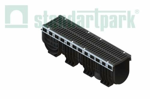 Лоток водоотводный пластиковый PolyMax Drive ЛВ-20.26.30-ПП на защелках с РВ щель. ВЧ кл.D (к-т) 0856034Z, класс D400, комплект, Стандартпарк