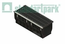 Лоток водоотводный пластиковый PolyMax ЛВ-30.39.38-ПП c РВ щель кл.D (к-т) 0874014, класс D400, комплект, Стандартпарк