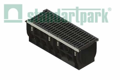 Лоток водоотводный пластиковый PolyMax ЛВ-30.39.38-ПП c РВ щель кл.D (к-т) 0874014, класс D400, комплект, Стандартпарк
