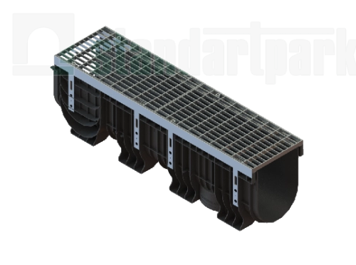 Лоток водоотводный пластиковый PolyMax Drive ЛВ-20.26.20-ПП с РВ ОС "ячейка" кл.А (к-т) 0856011D, класс А15, комплект, Стандартпарк