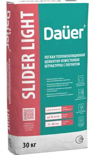 Штукатурка цементно-известковая легкая DAUER SLIDER FASAD Light, 30 кг