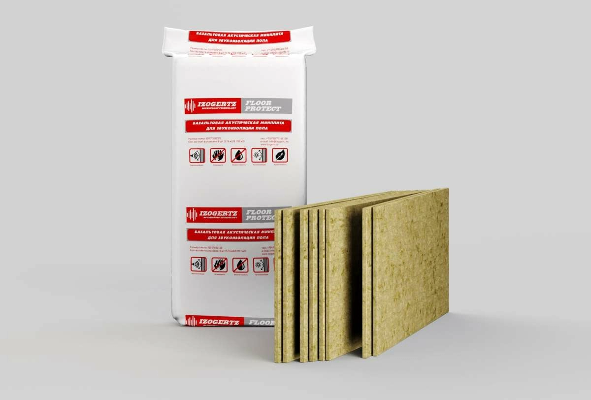 Шумопоглощающая минплита Izogertz Floor Protect (1200x600x20мм) в уп. 8шт. 5,76 м2. пл.115кг/м3