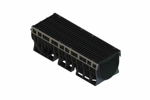 Лоток водоотводный пластиковый с щелевой чугунной решеткой PolyMax Drive ЛВ-30.36.51-ПП В с РВ щель ВЧ 0877034-М, класс D400, комплект, Стандартпарк