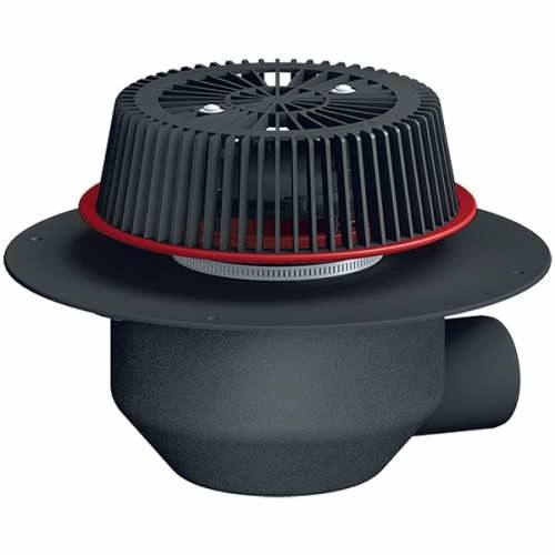 HL64.1F SAFE/7 воронка для аварийного водостока, с гориз. выпуском, корп. из ПП для приклеивания FPO-мембраны и электрообогревом DN75