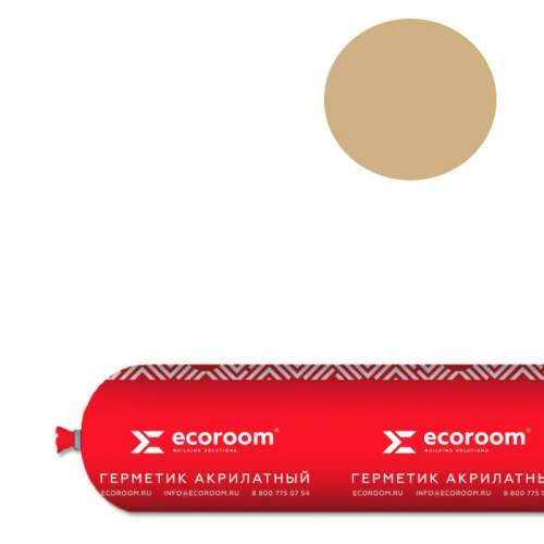 Герметик ECOROOM AS-12, 600 мл, RAL 1001, акриловый паропроницаемый для монтажа светопрозрачных конструкций, файл-пакет