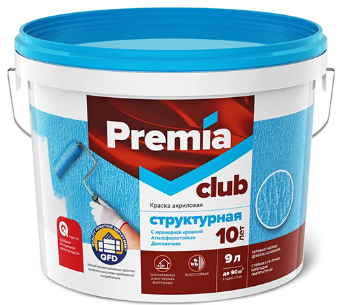 Краска PREMIA CLUB структурная база А, ведро 9 л