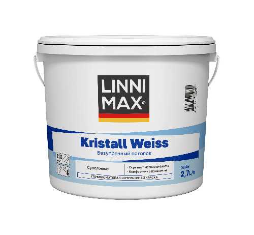Краска водно-дисперсионная для внутренних работ LINNIMAX Krystal Weiss / Кристал Вайсс База 1, 2,7 л