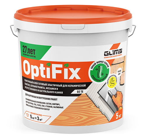 GLIMS OptiFix плиточный клей дисперсионный, водонепроницаемый, 5 кг